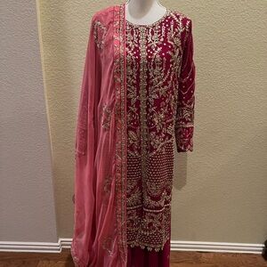 3-Piece Sharara Chiffon Embroidered Suit
